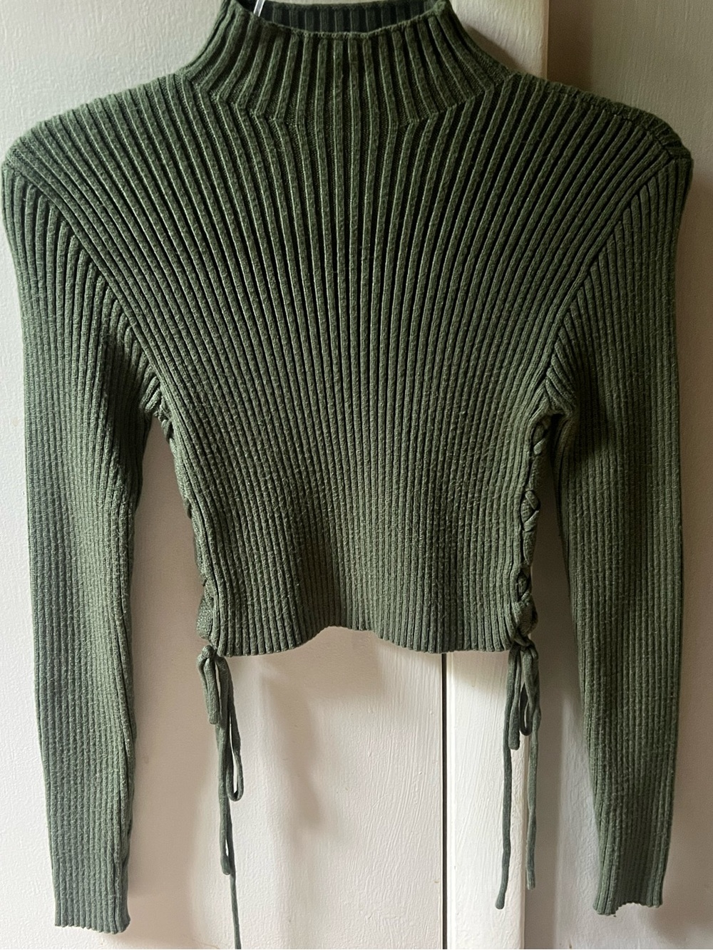 Altar’d State Ribbed Olive Green Mock Neck Crop Sweater
